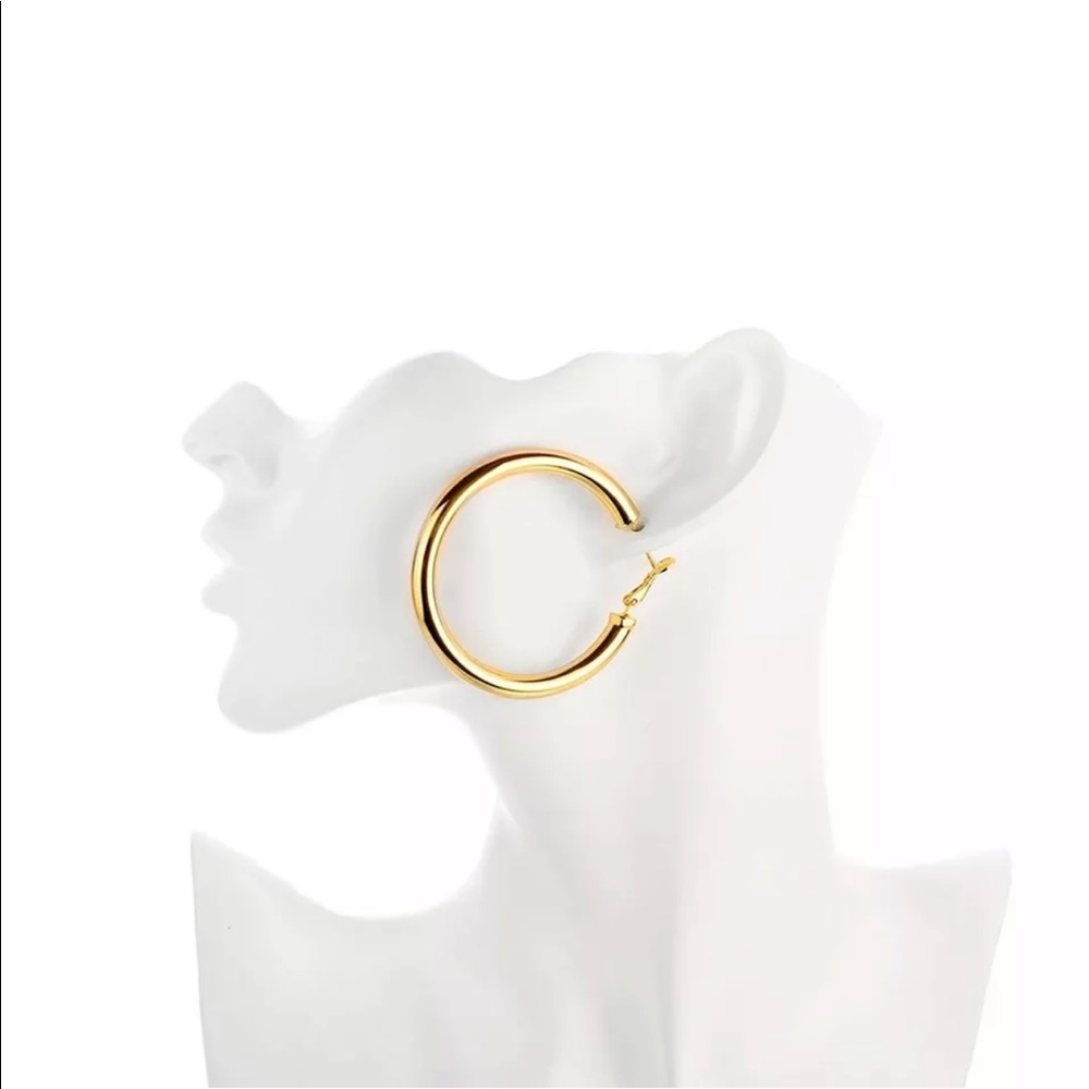 New Yellow GP thick Light Weight Hoop Earrings - Picture 7 of 7